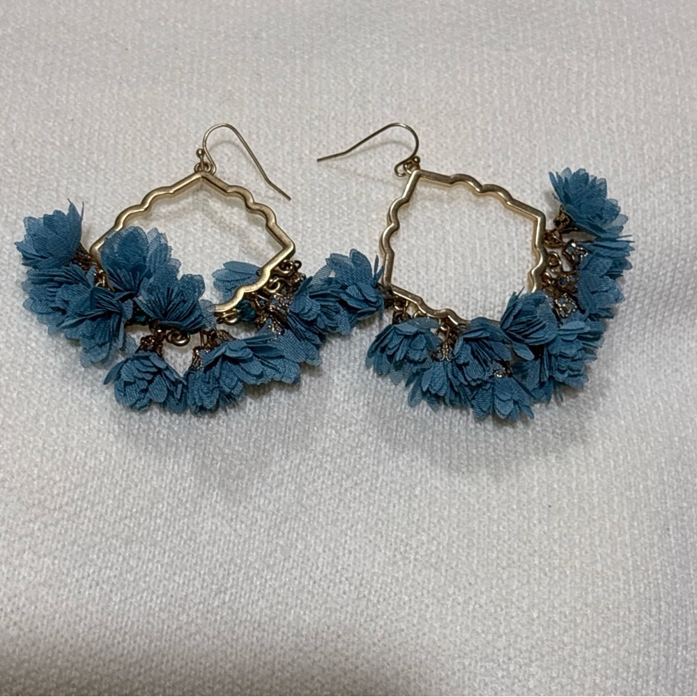 Blue Floral Hoop Earrings - Branded Fashion Jewelry